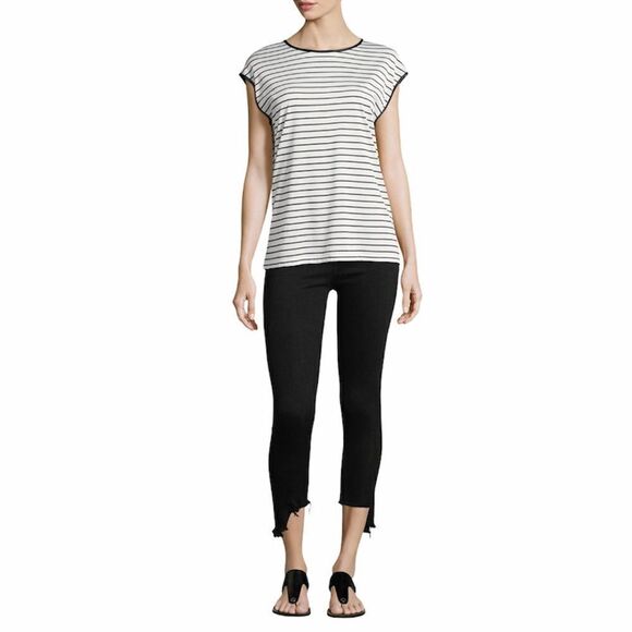 Rag & Bone 10 inch Capri Black Destroyed Hem Jeans Size 6 - Picture 1 of 14